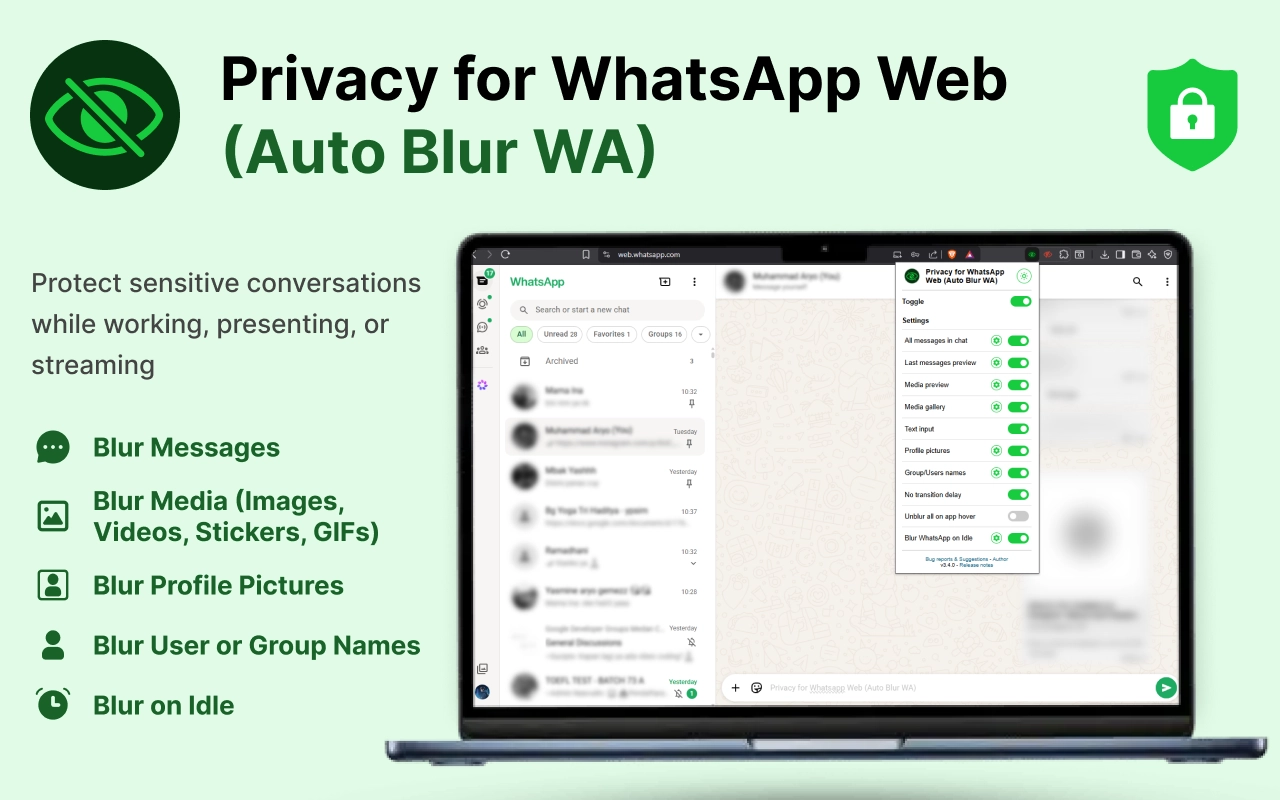 Thumbnail Project Privacy for WhatsApp Web (Auto Blur WA)